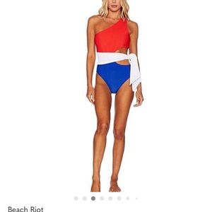 Beach Riot Red, Blue, and White One Shoulder One Piece